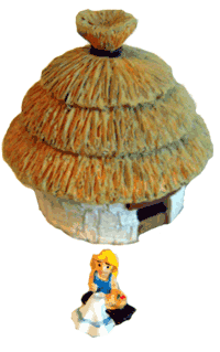 Falbala mit Blumenkorb und eine runde H�tte