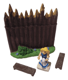 Falbala auf dem Ball, zwei Bänke und eine Palisade